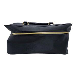 Sleek Black‎ Satin Estee Lauder Cosmetic Travel Bag With Gold Zipper & Handle